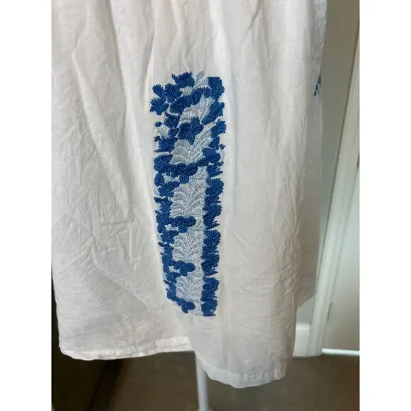 j. marie | White/Blue Embroidered Floral Ruffle Sleeve Peasant Top | SM - Picture 7 of 10